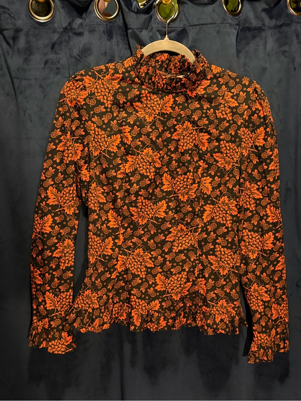 Batsheva Women’s Long Sleeve Ruffled Mock Neck Top - Orange Floral